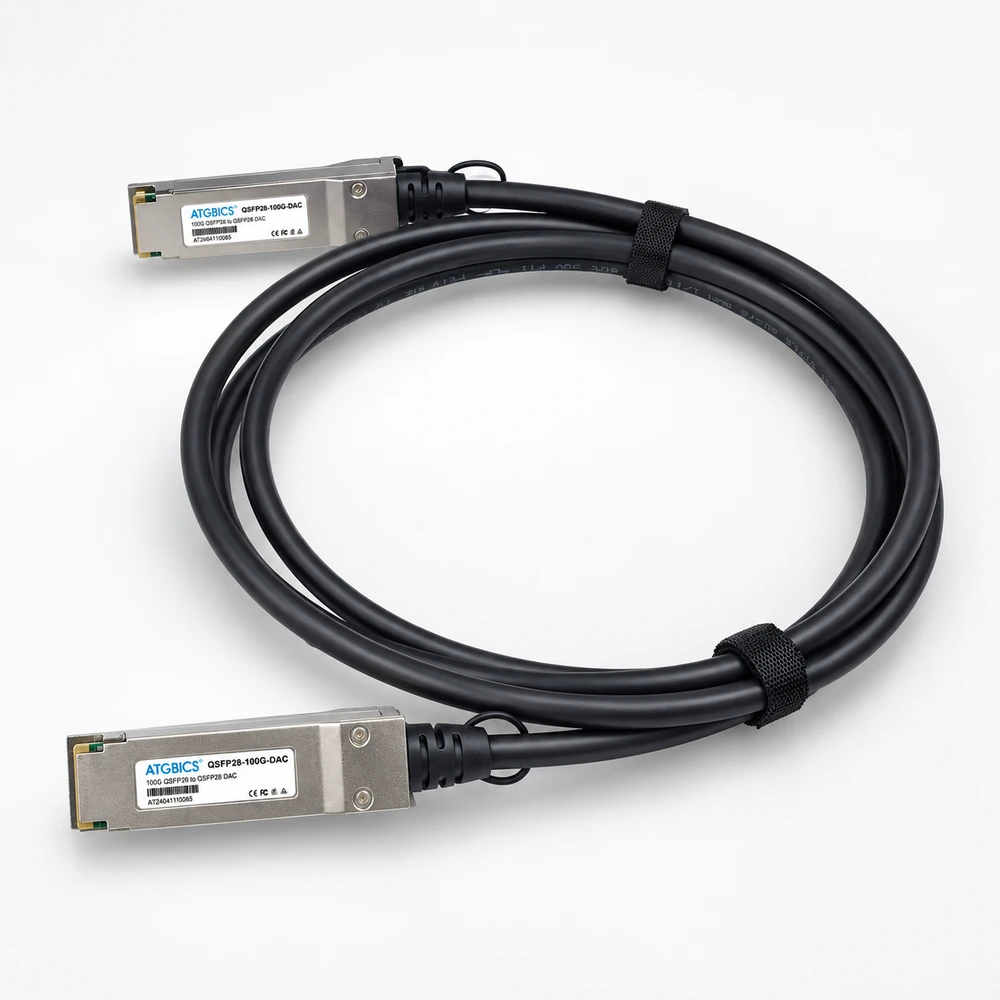 ATGBICS QSFP28 direct attach copper cable with two metal connector ends