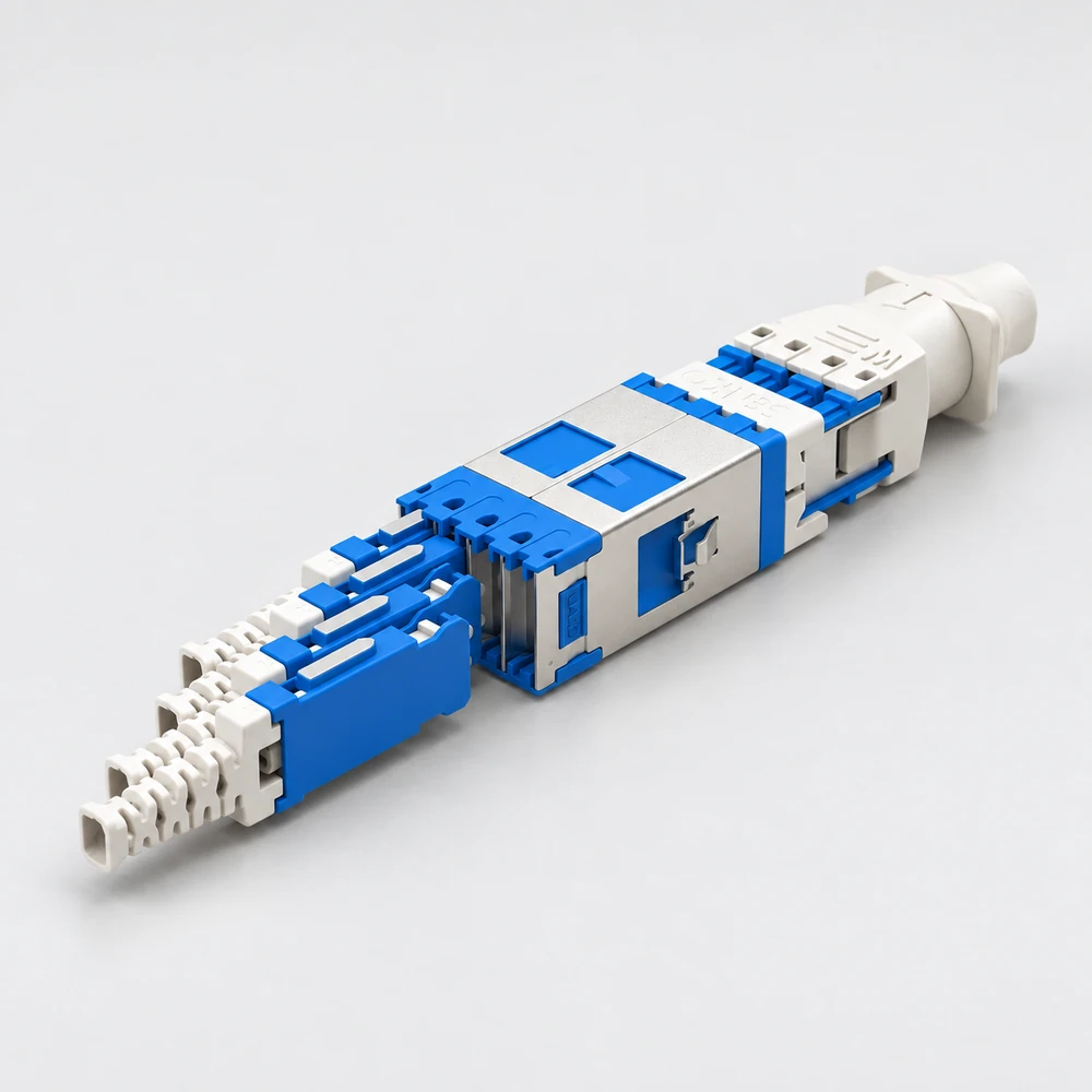 SENKO SN duplex connector group and adapter with Uniboot configuration