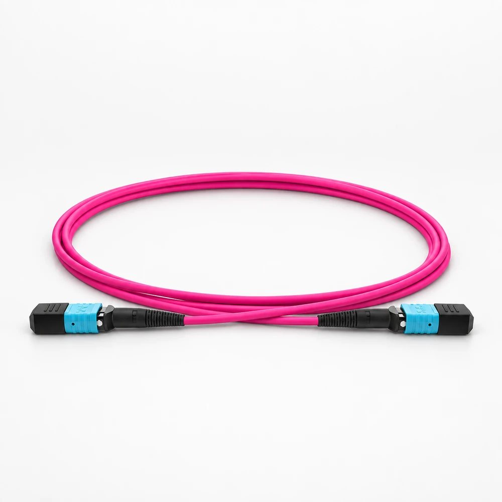 Magenta MPO trunk cable with two capped multi-fiber connector ends