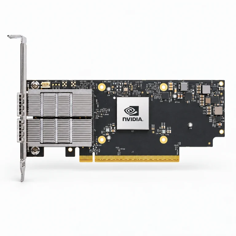 NVIDIA ConnectX-7 PCIe adapter card with two network ports and mounting bracket