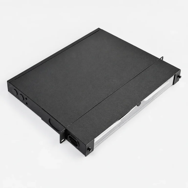TARLUZ 1U rack-mount MPO patch-panel enclosure shown closed