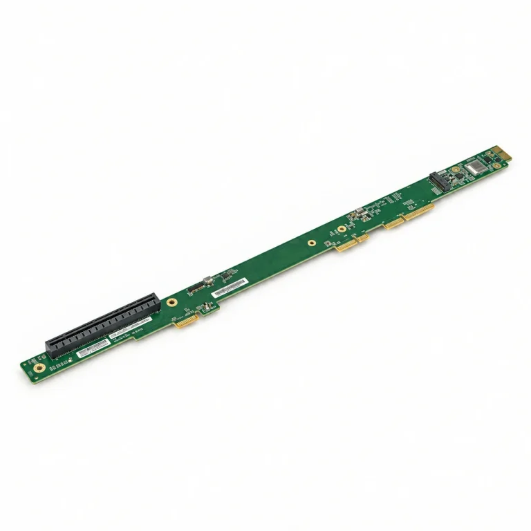 Long M.2 RAID carrier riser board with green PCB and edge connectors