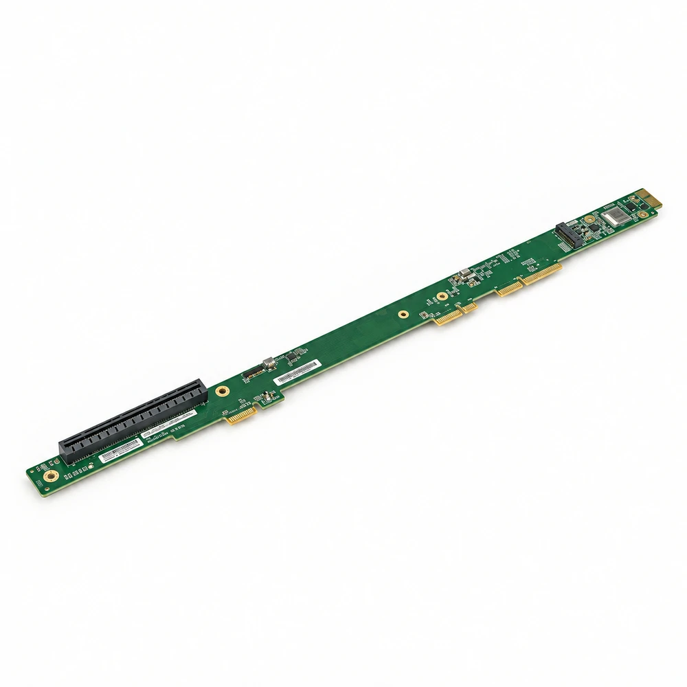 Long M.2 RAID carrier riser board with green PCB and edge connectors
