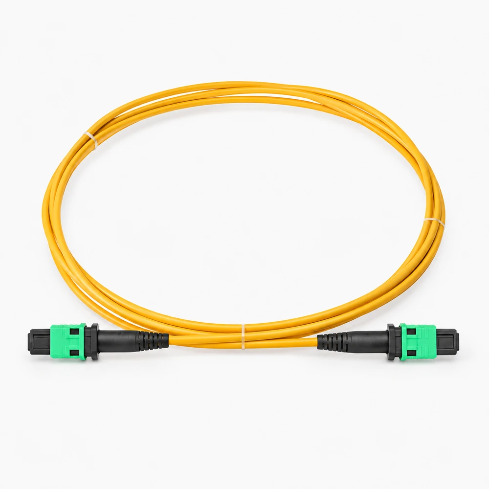 Yellow MPO trunk cable with green MPO connector ends